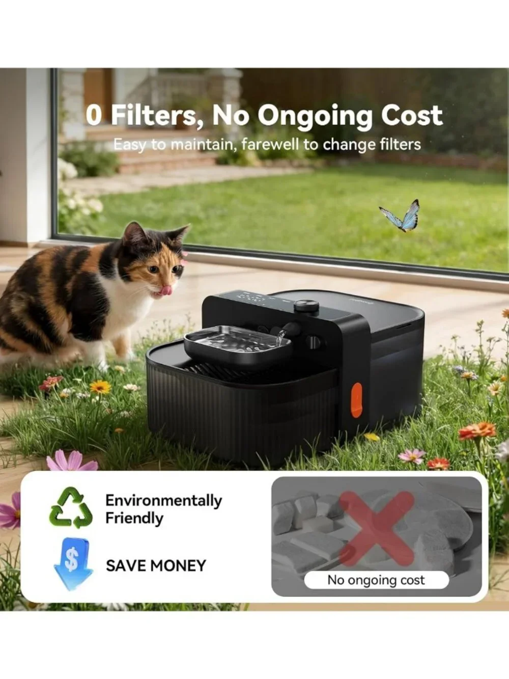 Stainless Steel Wireless Cat & Dog Water Fountain, 3.5L, Wastewater Separation